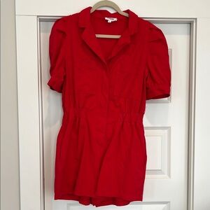 Red Corduroy Puff Sleve Romper